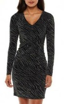 Womens Dress Sheath JLO Jennifer Lopez Black Zebra Lurex Long Sleeve $70 NEW- S - £25.69 GBP