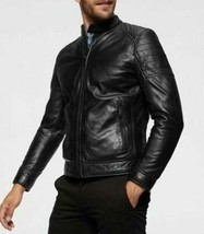 Nuova giacca in pelle da pilota nera da uomo Biker Moto in pura pelle di... - £110.02 GBP