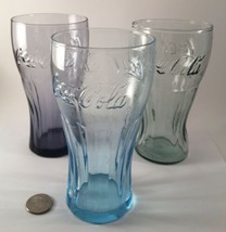 Coke Glasses Coca Cola Turquoise Blue &amp; Purple Set of 3 - 6&quot; Collectible - £11.19 GBP