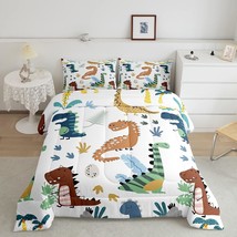 Cartoon Dinosaur Kids Comforter Set Cute Dino Bed Sheet Set For Boys Teens Decor - £69.82 GBP