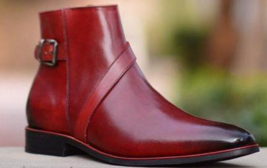 Men Burgundy Jodhpur Burnished Toe Buckle Strap Side Zipper Leather Boot US 7-16 - £117.10 GBP