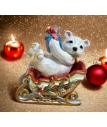Fitz and Floyd Enchanted Holiday Salt &amp; Pepper Set Polar Bear Sleigh Chr... - $27.10 CAD