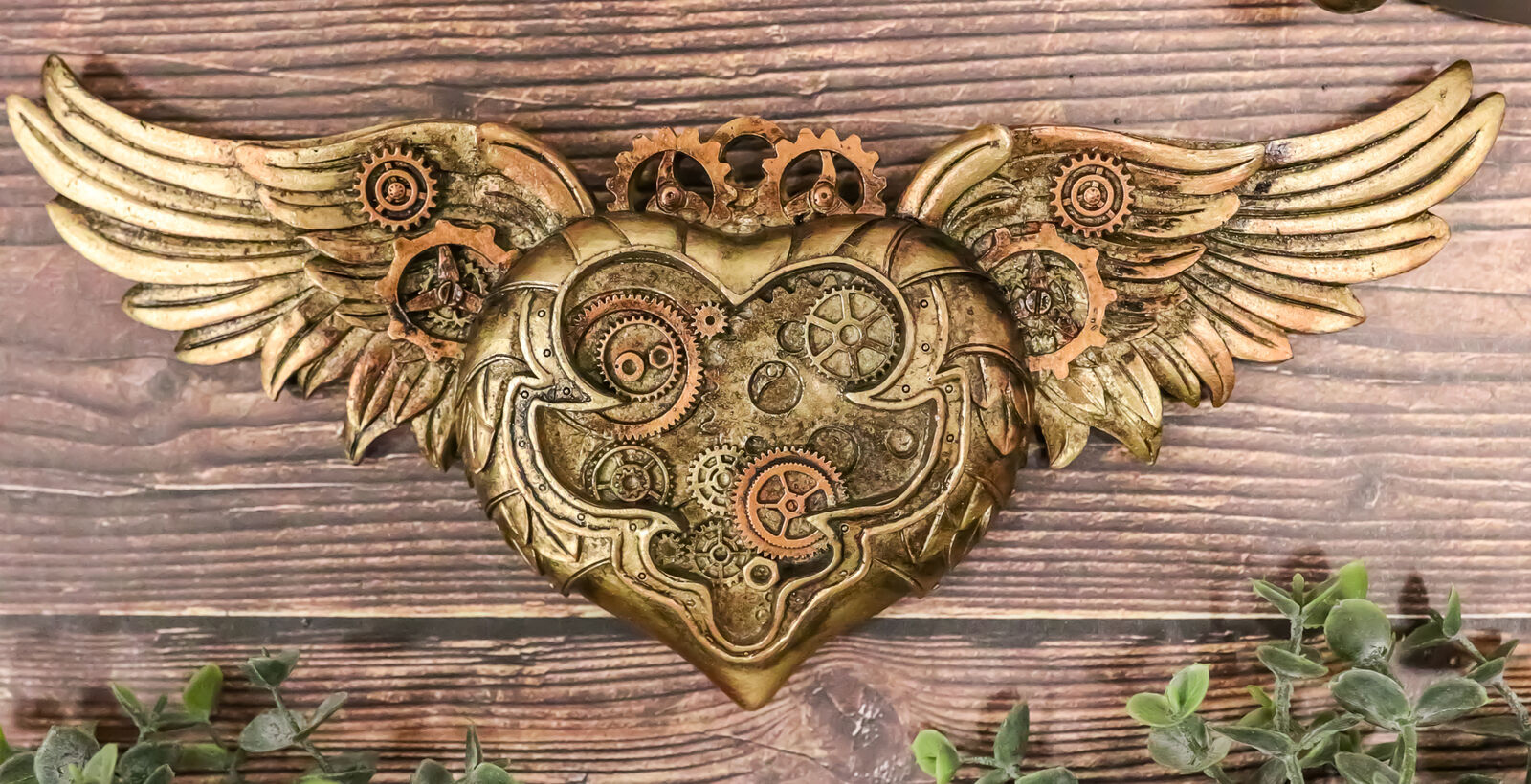 Steampunk Romantic Angel Winged Heart Clockwork And Gearwork Wall Plaque... - $26.99