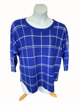 Max Studio cobalt blue white plaid quarter sleeve pullover sweater Ladie... - $27.92