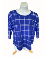 Max Studio cobalt blue white plaid quarter sleeve pullover sweater Ladie... - £21.82 GBP