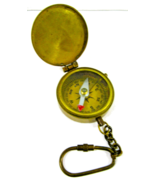 Antique Brass Lidded Compass with Keychain 1 3/4" Diameter - $58.41