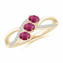 ANGARA Oval Pink Tourmaline Three Stone Bypass Ring with Diamonds - £619.98 GBP