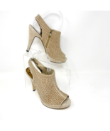 Reba Womens Nude Tan Leather Gold Studded, Side Zip, Peeptoe Heel Size 8 - $403.76 MXN