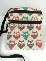 Owl Pattern Canvas 2 Zippered Pockets Crossbody Hipster Bag Purse - £7.73 GBP