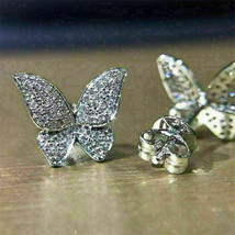 1.55Ct Round Cut VVS1/D Diamond Butterfly Stud Earrings in 14K White Gold Finish - £123.00 GBP