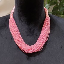 Womens Fashion Pink Color Chunky Seed Beaded Multi Strand Statement Necklace - £23.79 GBP