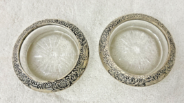 2 (pair) Frank Whiting Sterling Silver and Crystal Coasters Floral Garla... - $44.55