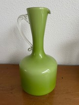 Murano Medio Secolo Moderno empoli Vetro Soffiato a Mano Caraffa Vaso Luce Verde - $121.38