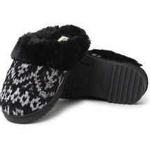 NEW DEARFOAMS Allison Chenille Fairisle Scuff Slippers 9-10 Black Faux Fur Lined - £30.36 GBP