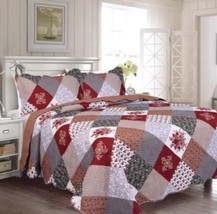 Sonic Patchwork Burgundy Reversible Bedspread Quilted Set 3 Pcs King Size - £39.89 GBP