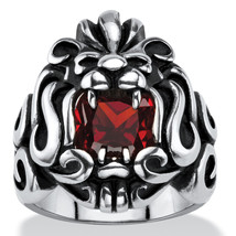 PalmBeach Jewelry Men&#39;s 2.65 TCW Red CZ Antiqued Stainless Steel Lion Ring - $31.82