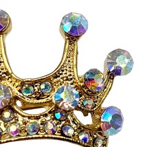 Vintage Style Princess Crown Brooch Pin Aurora Borealis Rhinestones Gold Tone - £12.54 GBP