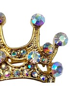 Vintage Style Princess Crown Brooch Pin Aurora Borealis Rhinestones Gold... - £12.41 GBP