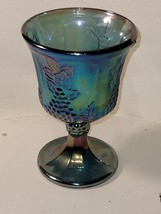 Vintage Iridescent Blue Purple Carnival Glass Pedestal Goblet Harvest Grape - £7.59 GBP