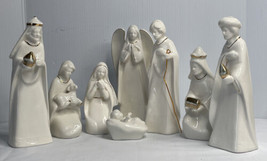 White fine porcelain gold trim detail Nativity scene 8 figure New ** Fla... - $22.72