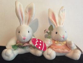 Kmart Easter Bunny plush girl &amp; boy sitting bunnies decor New with Tag - $12.86