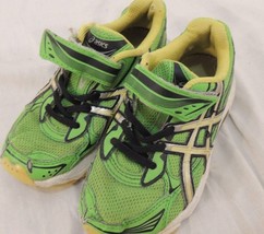 BOYS szK-12 ASICS PRE-GALAXY SHOES GREEN &amp; YELLOW C204Q Defects STRAP/LACES - $20.24