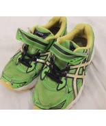 BOYS szK-12 ASICS PRE-GALAXY SHOES GREEN &amp; YELLOW C204Q Defects STRAP/LACES - $19.86 CAD