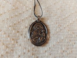 Small Metal Orthodox Necklace Mother of God and Isus - 2.5x2cm - $20.00