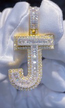 3Ct Round &amp; Baguette Simulated Diamond &quot;J&quot; Letter Pendant 14k Yellow Gold Plated - £174.63 GBP