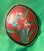 vintage cloisonné enamel floral brooch, likely from the 1980s - $23.72
