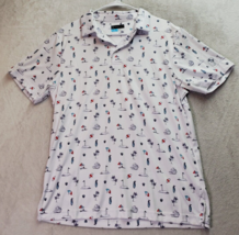 PGA TOUR Polo Golf Shirt Mens Medium White Beach Print Short Sleeve  Collared - £16.25 GBP