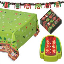 Ugly Sweater Party Pack - Paper Dessert Plates, Beverage Napkins, Table Cover, a - £17.95 GBP