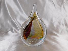 Signed M Pyrcak Yellow and Purple Art Glass Paperweight # 23137 - £22.54 GBP