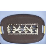 Vtg MCM Oval Brown Serving Tray Woven Handles Hand Painted - $12.09