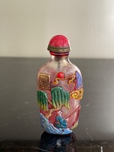 Vintage Peking Glass Snuff Bottle with Overlay Scene Decoration - £94.62 GBP