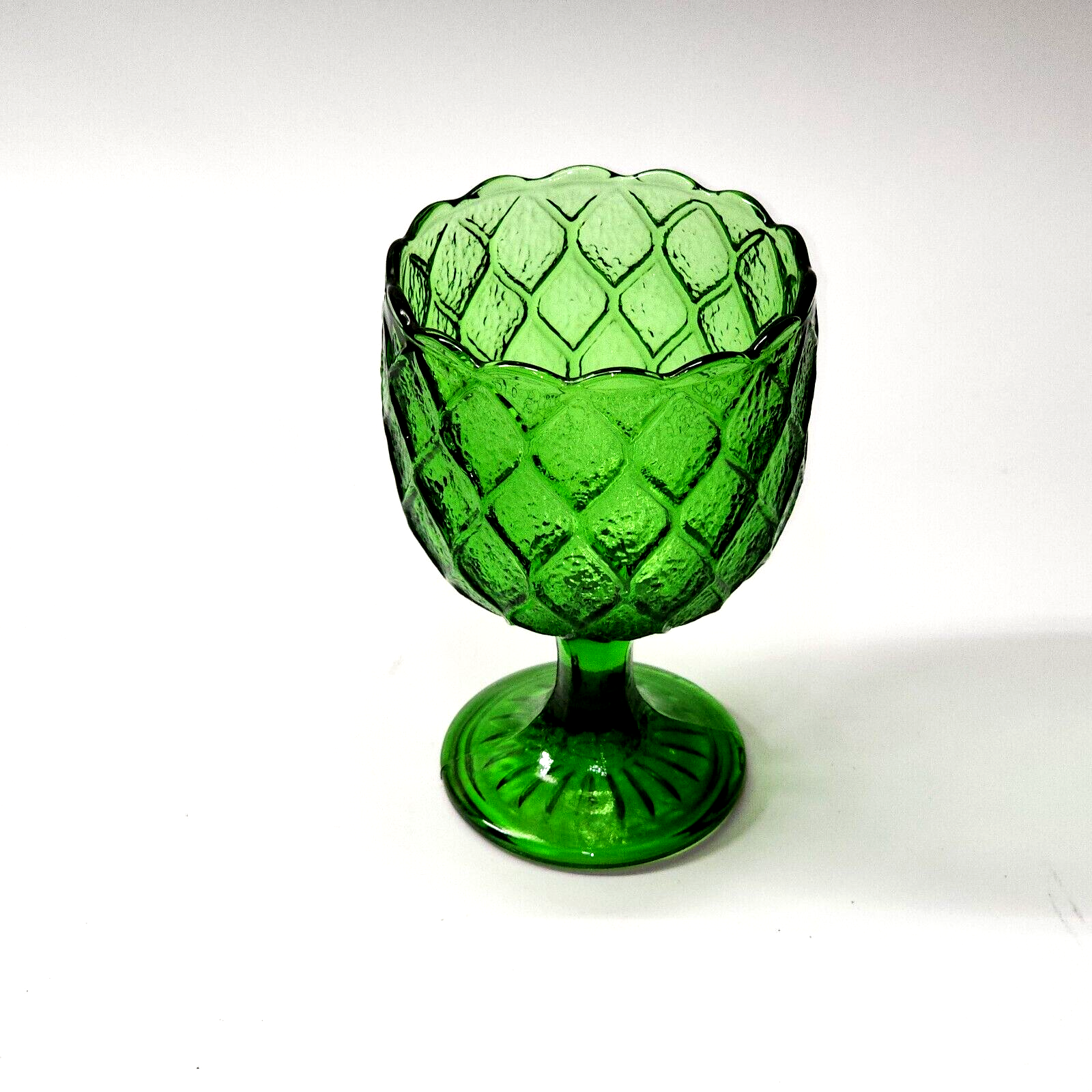 Primary image for Vintage Indiana Glass 1940s EMERALD GREEN 6" Quilted Pedestal Compote Candy Dish