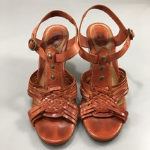 Frye 11 B Gabriella Orange Woven Leather 4&quot; Cutout Wedge Heels Sandals - $48.51
