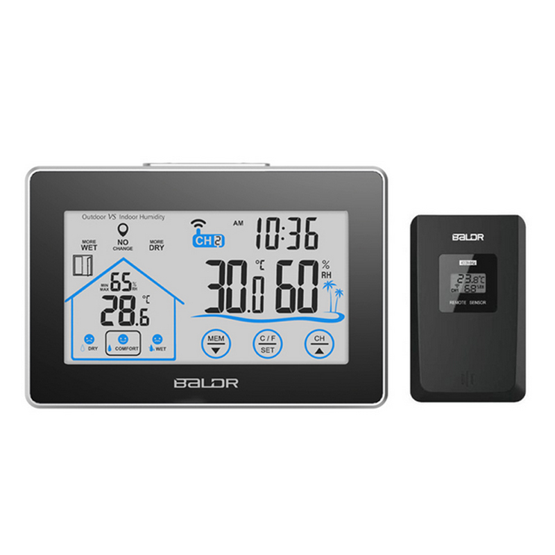 Baldr Touch Screen Wireless Weather Station Temperarure Meter Time Clock Indoor/ - $36.56