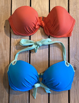 Lot of 2 Victoria’s Secret Women’s Padded Bikini Tops Size 34D In blue/coral X3 - £23.73 GBP