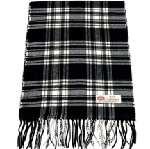 Men Winter Scarf 100% Cashmere Plaid Black Cream Made in England Soft Wool #J02 - £7.58 GBP