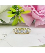 5 Stone Round Moissanite Engagement Ring, Art Deco Half Bezel Set Round Diamond - $103.82
