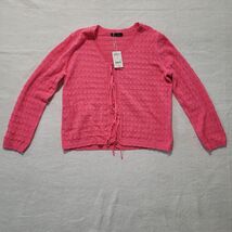 New Pretty Garden Women's 100% Cotton Long Sleeve Tie Pink Cardigan Swea... - $21.76