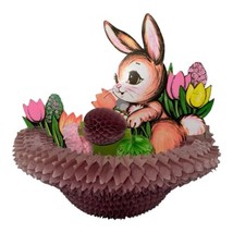 Vintage Beistle Easter Bunny Egg Basket 3-D Tissue Honeycomb Centerpiece Fold Up - £11.17 GBP