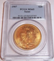 1907 $20 Philadelphia GEM St Gaudens Double Eagle PCGS MS65!!! - £4,630.32 GBP