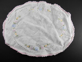 Vintage Handmade white Cotton Doily 12&quot; Across Hand Sewn FLoral Border S... - £5.42 GBP