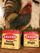 (2) Vintage Sauer’s Choice Spice Tins - Ground Ginger + Poultry Seasoning USA - £14.64 GBP