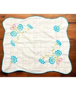 Linen Blue Flower Bouquet Placemat Vtg Hand Embroidered Flowers Mini Tab... - £11.77 GBP