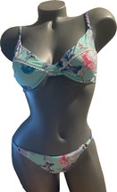NWT NANETTE LEPORE bikini swimsuit 8 tassels 2 piece aqua floral Dahlia - £71.17 GBP