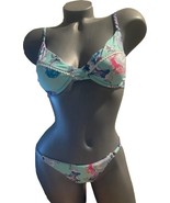 NWT NANETTE LEPORE bikini swimsuit 8 tassels 2 piece aqua floral Dahlia - £71.92 GBP