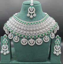 Indien Bollywood Style 18k Blanc Rempli Cou Collier Diamant Grand Bijoux Set - £289.66 GBP
